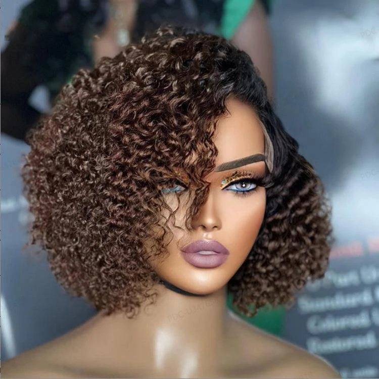 Ombre Brown Fluffy Kinky Curl Glueless Minimalist HD Lace Wig Ready to Go